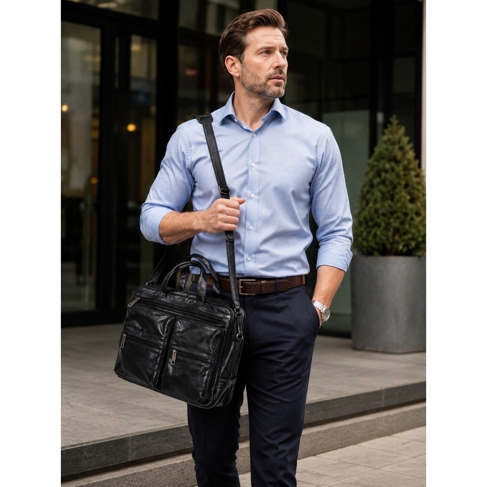 Vintage Genuine Leather Expandable Laptop Satchel Briefcase Messenger Bag Brown